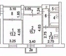 2-комн.кв., 54 м², этаж 3