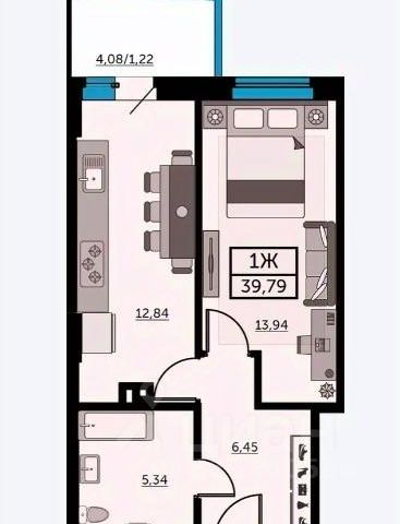 1-комн., 42 м², 9/24 этаж