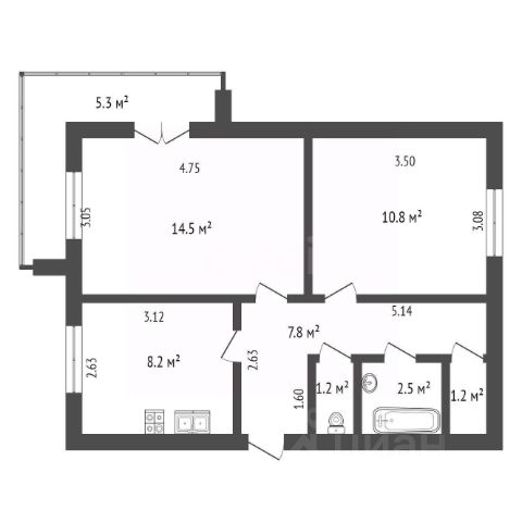 2-комн., 46,2 м², 2/14 этаж