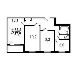 3-комн.кв., 59 м², этаж 7