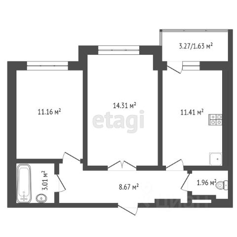 2-комн., 54 м², 3/20 этаж