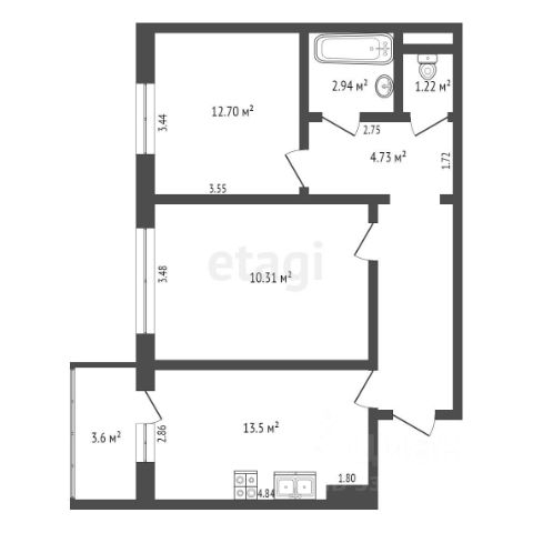 2-комн., 61 м², 4/10 этаж