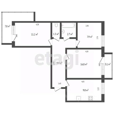 3-комн., 58 м², 3/10 этаж