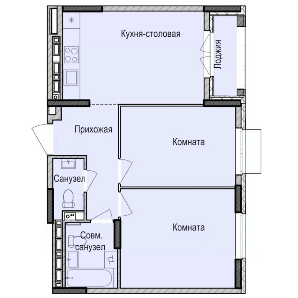 2-комн.кв., 55,9 м², 3/17 этаж