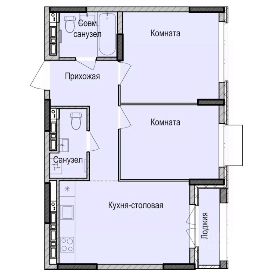 2-комн.кв., 55,2 м², 8/17 этаж