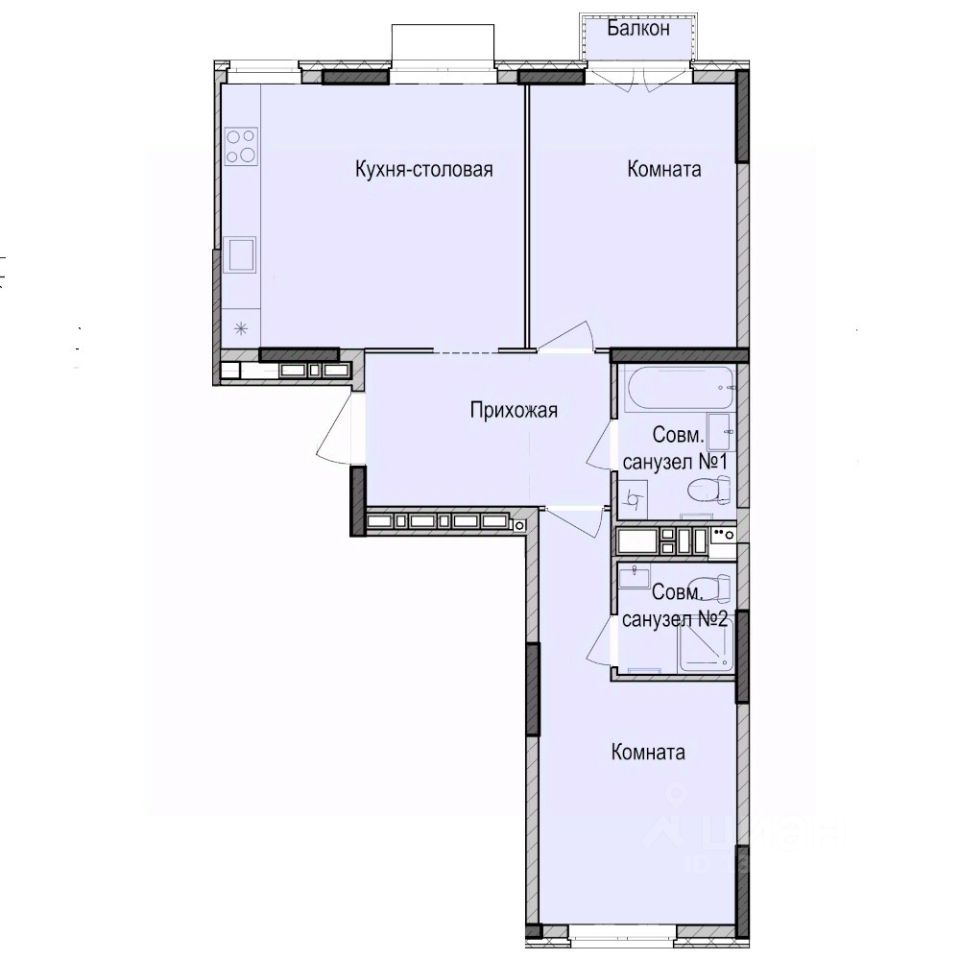2-комн.кв., 61,8 м², 14/17 этаж