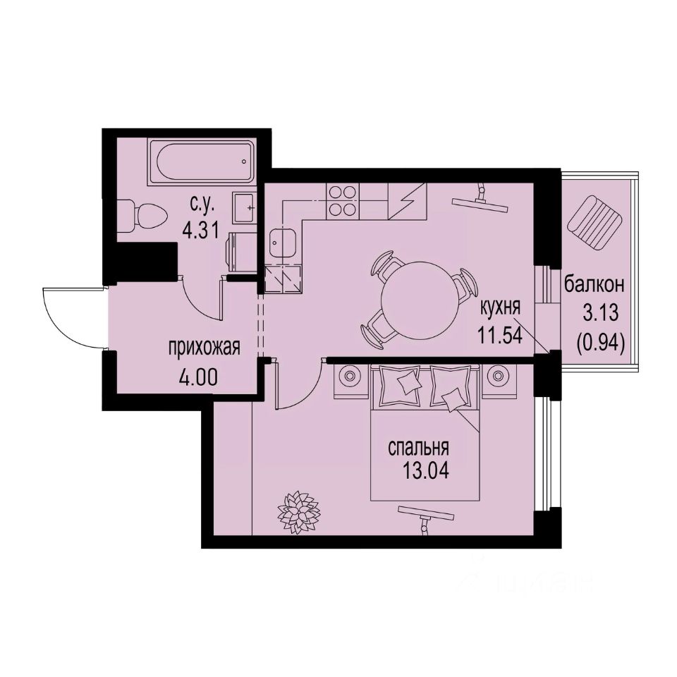 1-комн.кв., 33,8 м², 5/12 этаж