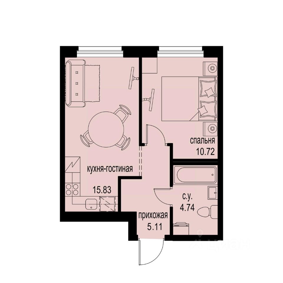 1-комн.кв., 36,4 м², 2/12 этаж