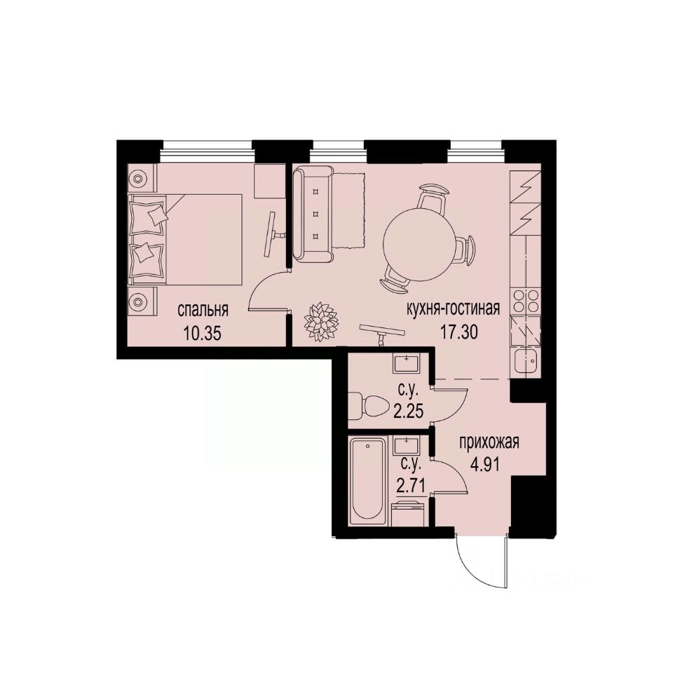 1-комн.кв., 37,5 м², 2/12 этаж