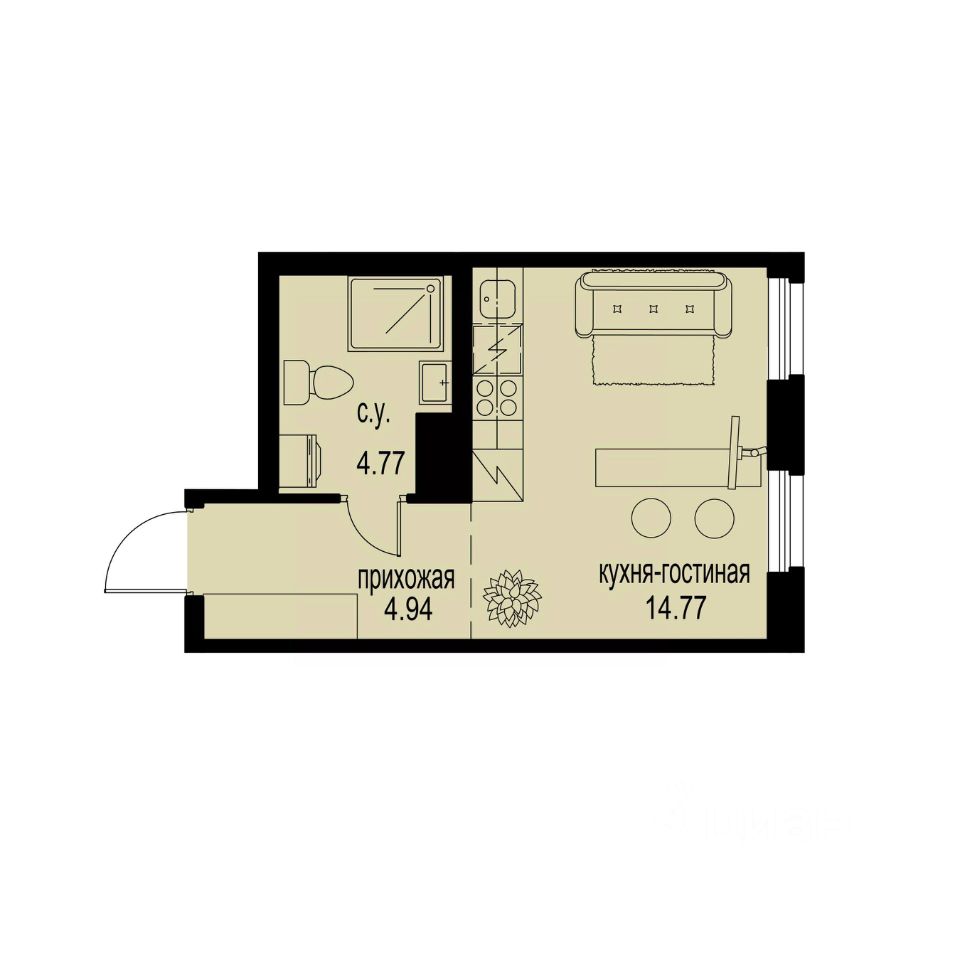 Студия, 24,5 м², 3/12 этаж