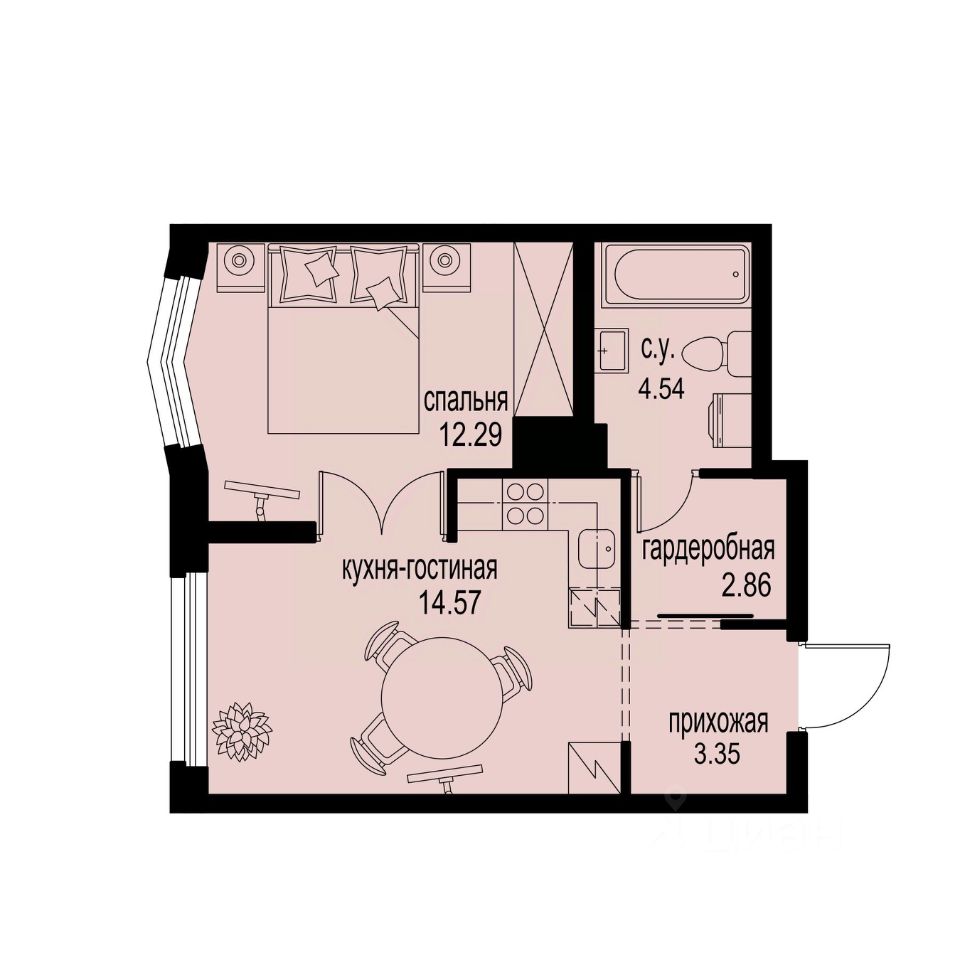 1-комн.кв., 37,6 м², 3/12 этаж