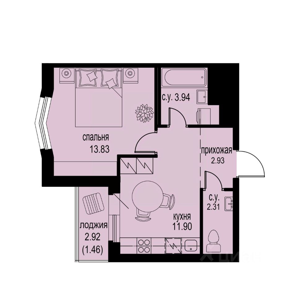 1-комн.кв., 36,4 м², 2/12 этаж