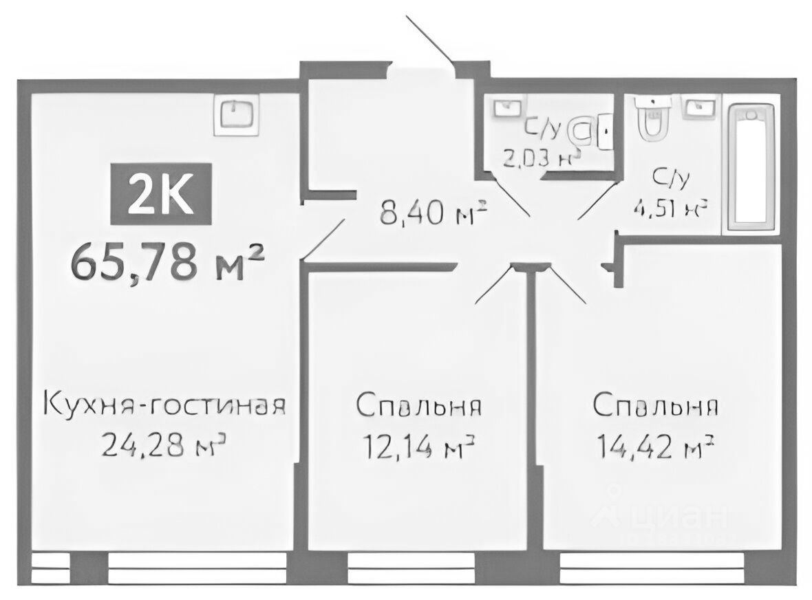 Планировка этой квартиры по данным Циан