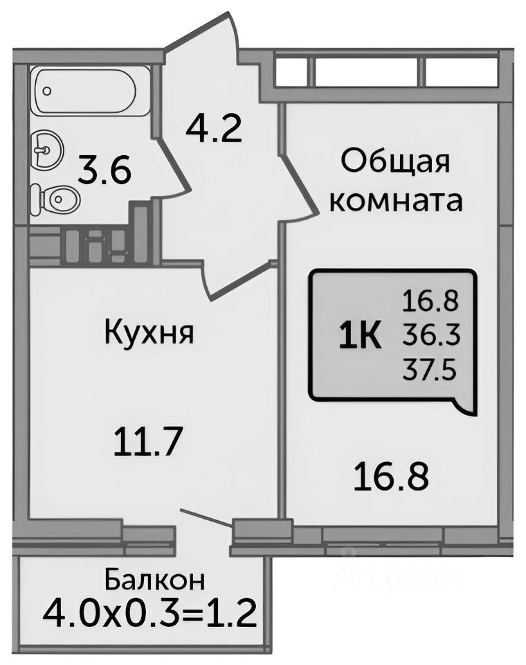 Планировка этой квартиры по данным Циан