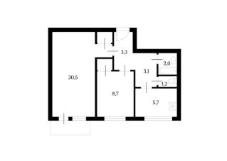 2-комн.кв., 45 м², этаж 6
