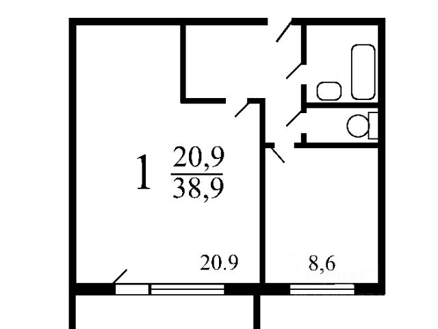 1-комн., 39 м², 3/12 этаж