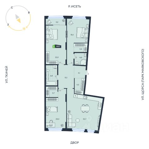 3-комн., 132,1 м², 10/16 этаж
