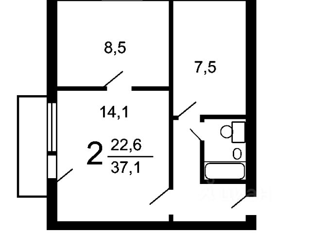 2-комн., 39 м², 10/12 этаж