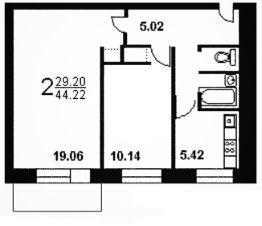 2-комн.кв., 45 м², этаж 6