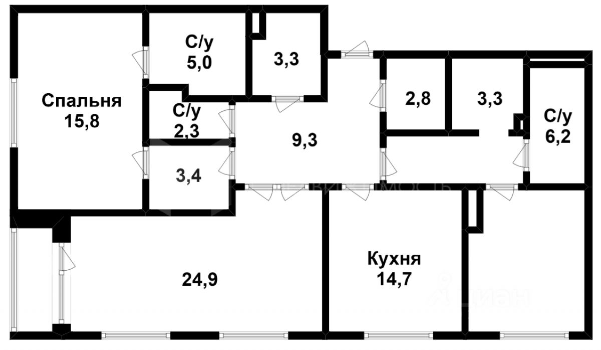 Планировка этой квартиры по данным Циан