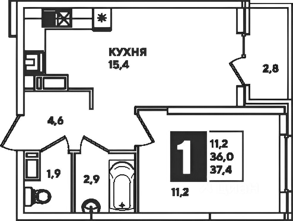 Планировка этой квартиры по данным Циан
