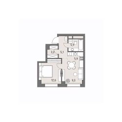 1-комн.кв., 42 м², этаж 19