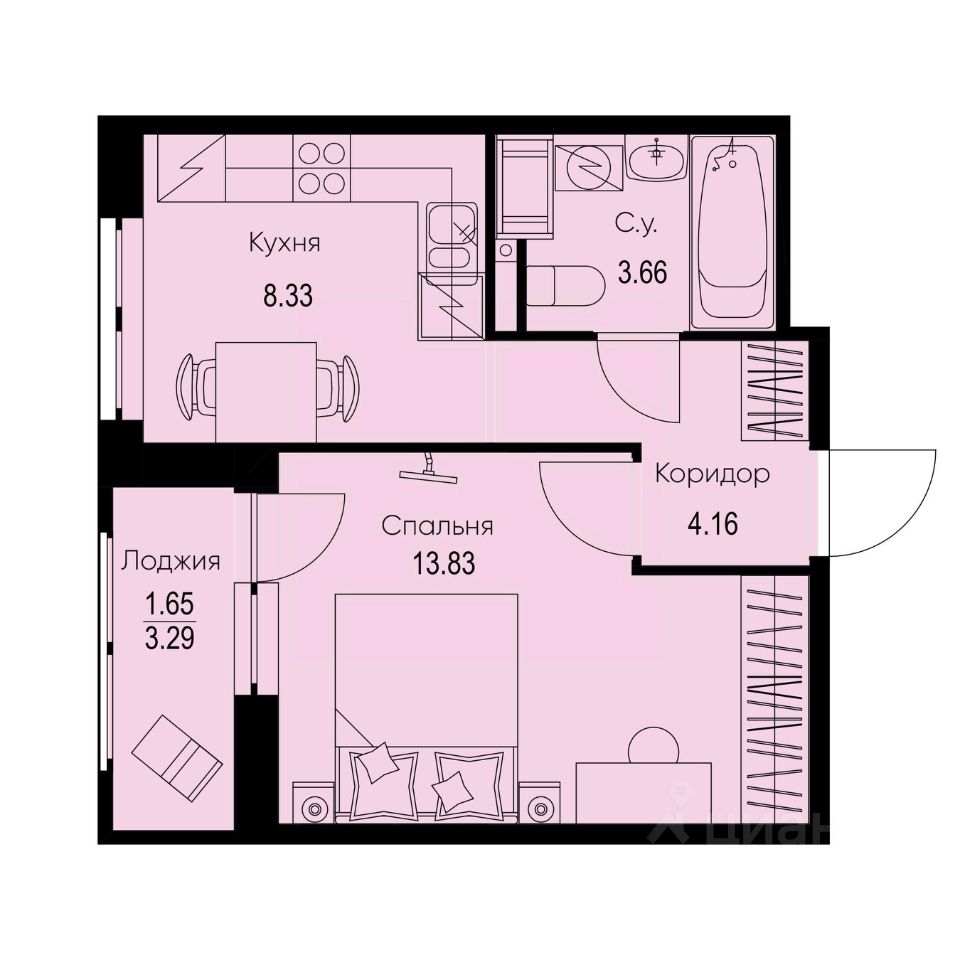 1-комн.кв., 31,6 м², 3/9 этаж