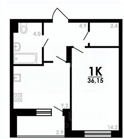 1-комн., 36,6 м², 23/25 этаж