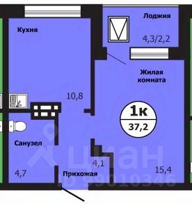 1-комн.кв., 37,4 м², 3/19 этаж