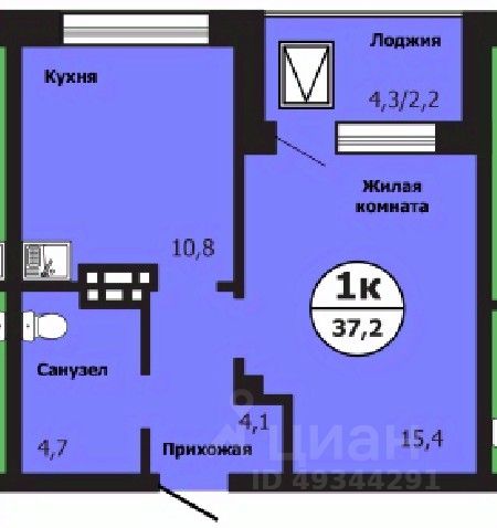 1-комн.кв., 37,2 м², 18/19 этаж