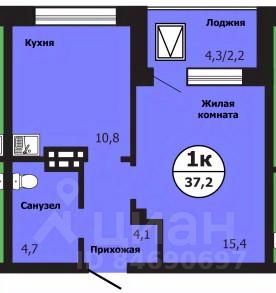 1-комн.кв., 37,2 м², 15/19 этаж