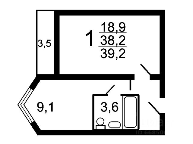 1-комн., 38 м², 13/19 этаж