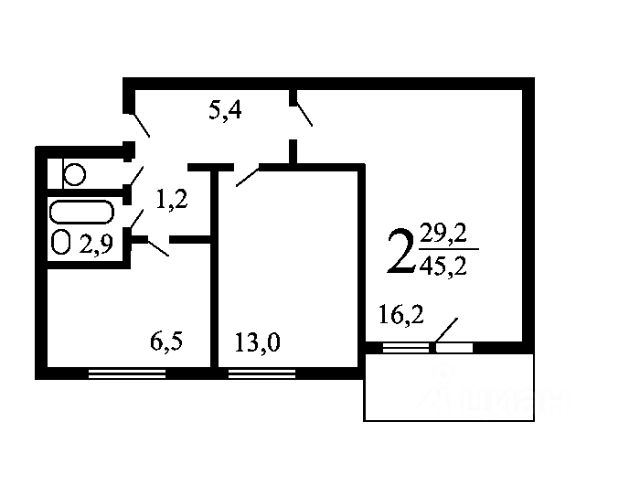 2-комн., 46 м², 9/12 этаж