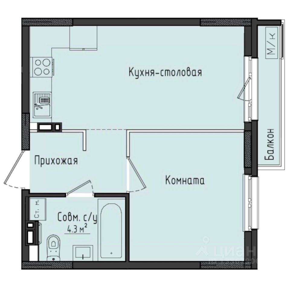 1-комн.кв., 37,1 м², 3/10 этаж