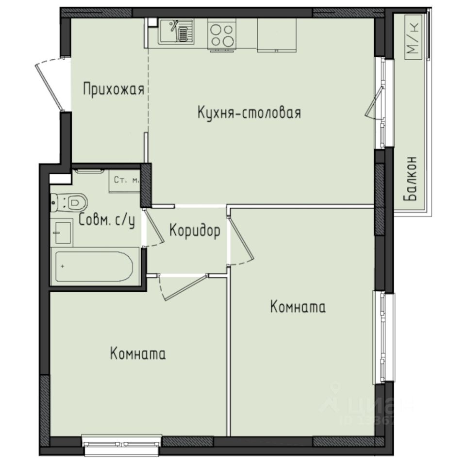 2-комн.кв., 48,9 м², 2/10 этаж