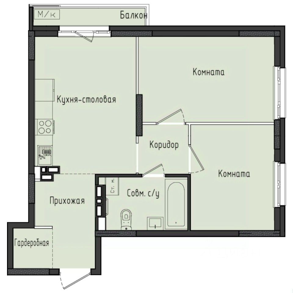 2-комн.кв., 55,5 м², 3/10 этаж