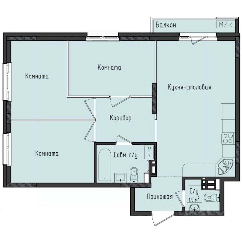 3-комн.кв., 70,7 м², 3/10 этаж