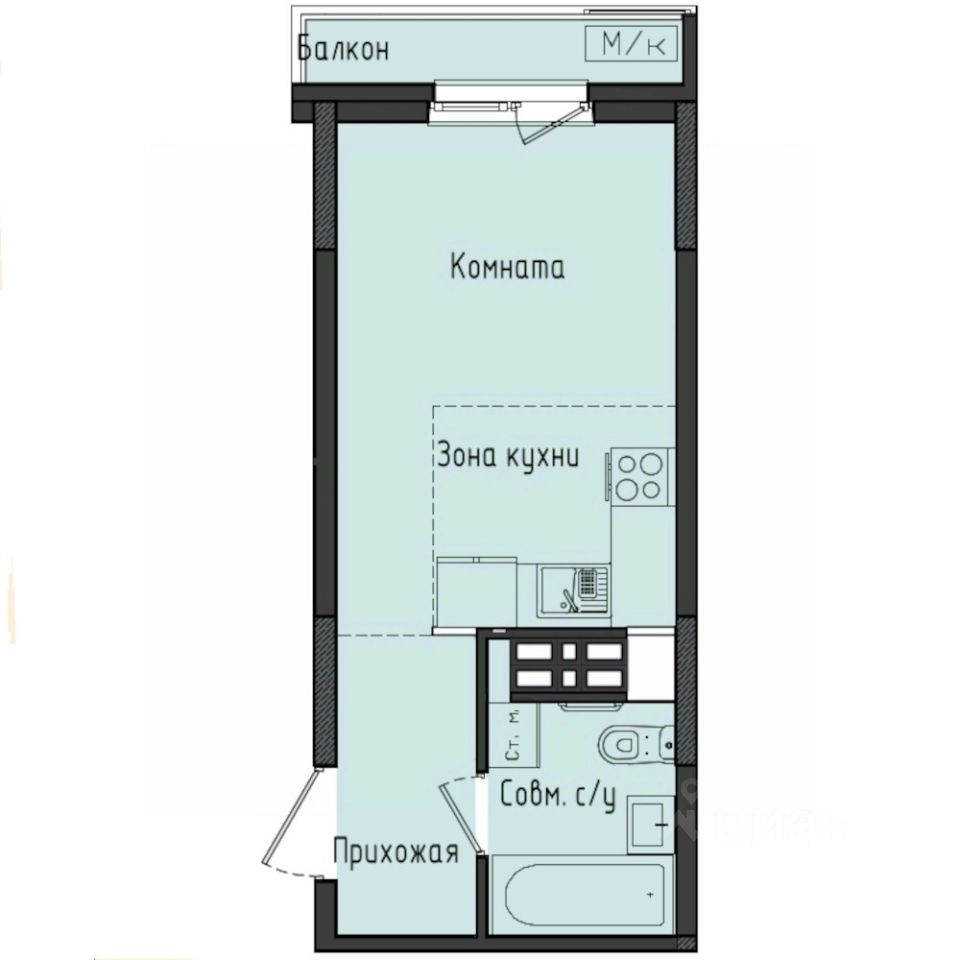 Студия, 23,5 м², 6/10 этаж