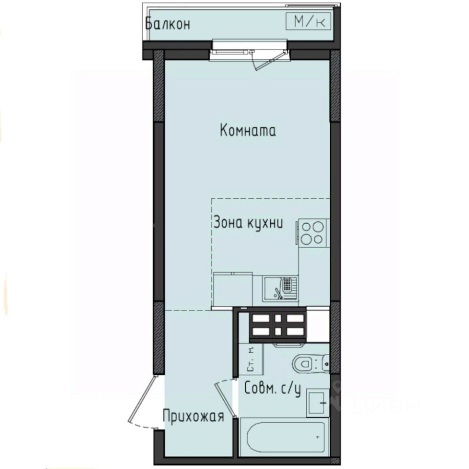 Студия, 23,5 м², 9/10 этаж