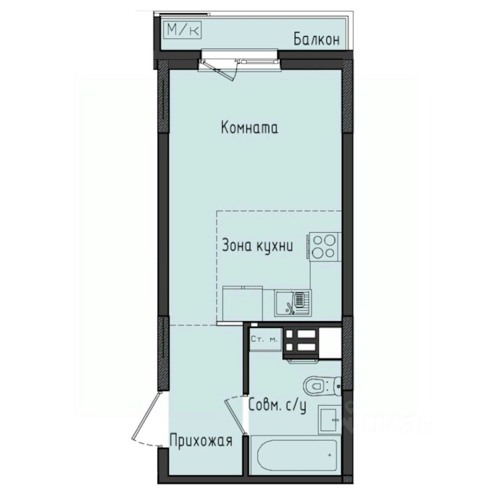 Студия, 24,3 м², 4/10 этаж