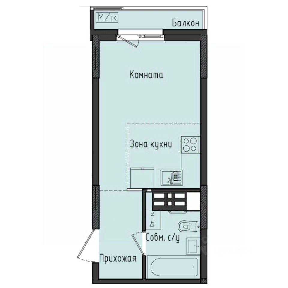 Студия, 24,1 м², 9/10 этаж