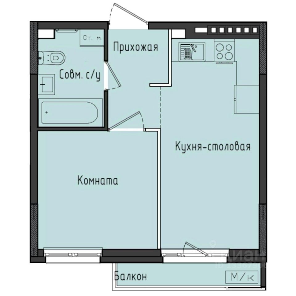 1-комн.кв., 33,3 м², 8/10 этаж