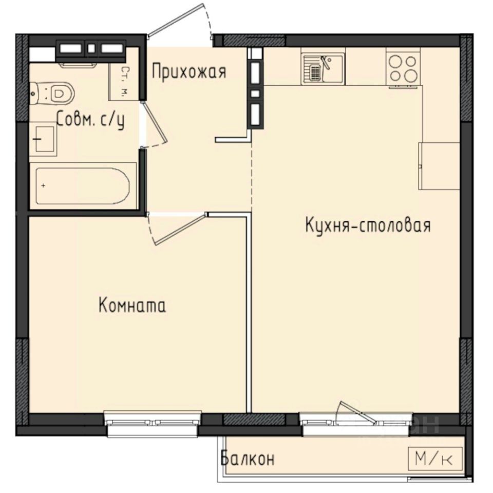 1-комн.кв., 39,2 м², 8/10 этаж