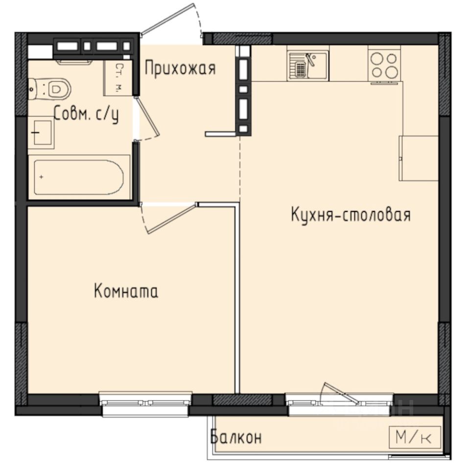 1-комн.кв., 39,1 м², 10/10 этаж
