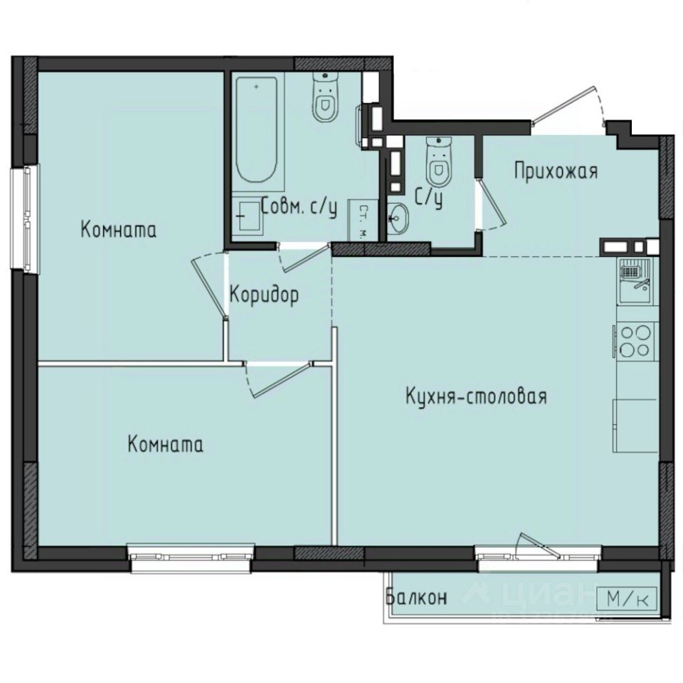 2-комн.кв., 53,9 м², 3/10 этаж