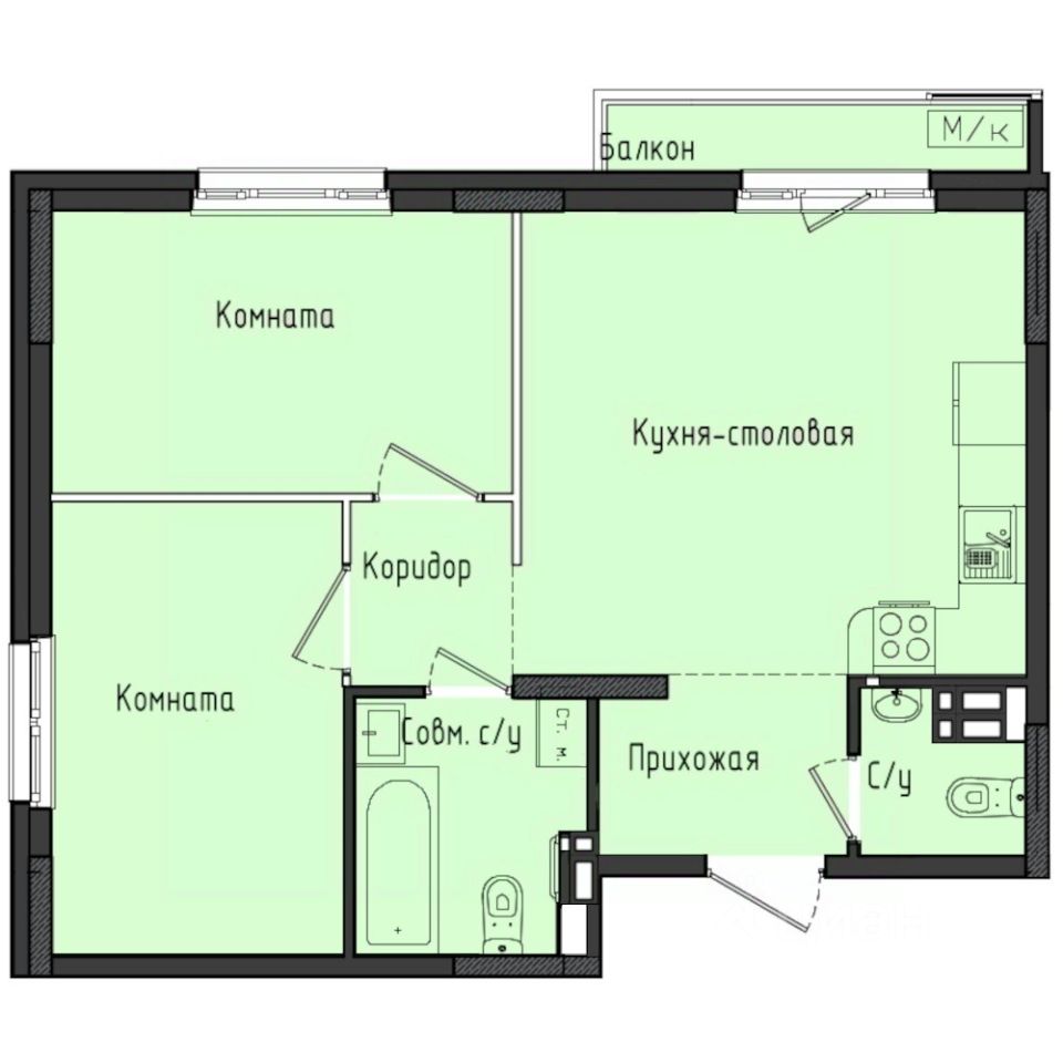 2-комн.кв., 54 м², 3/10 этаж