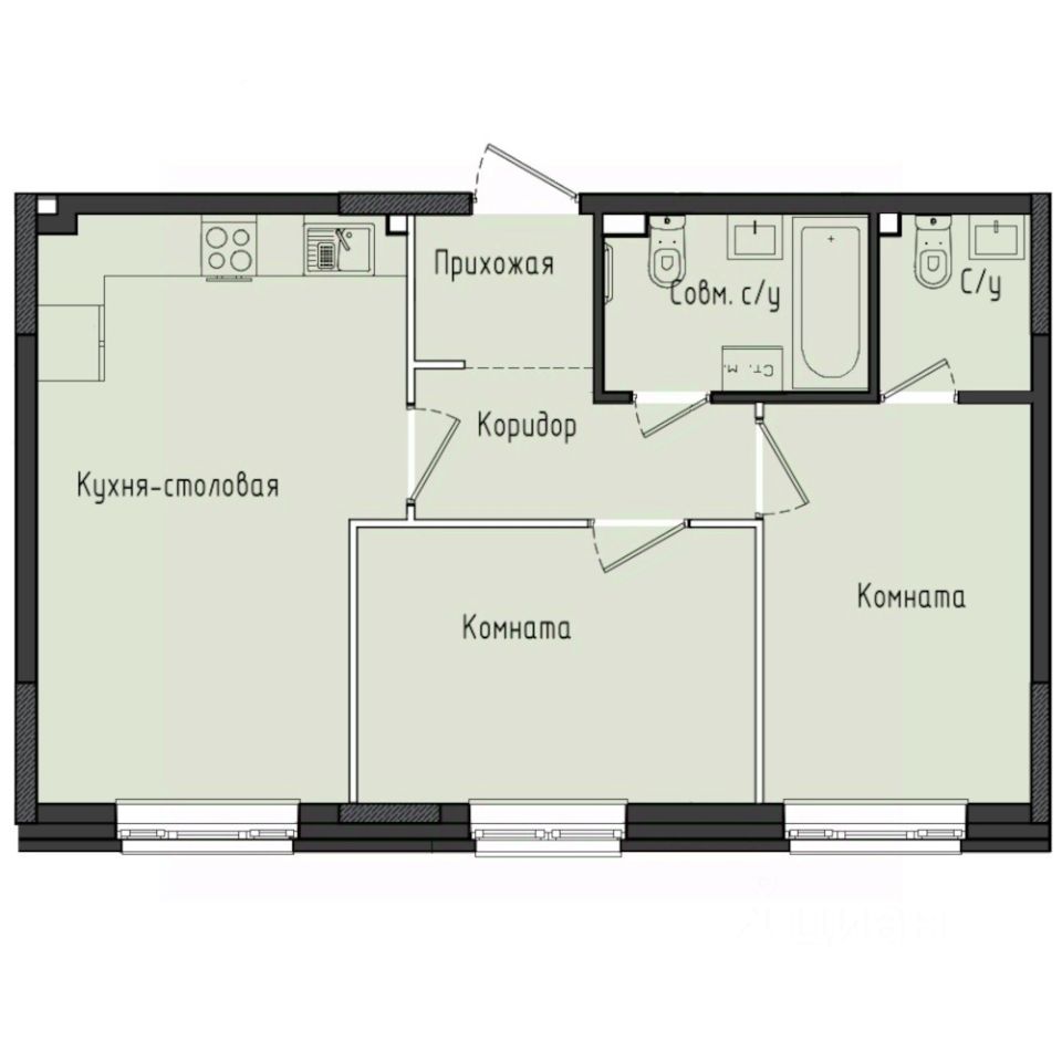2-комн.кв., 55,2 м², 2/10 этаж