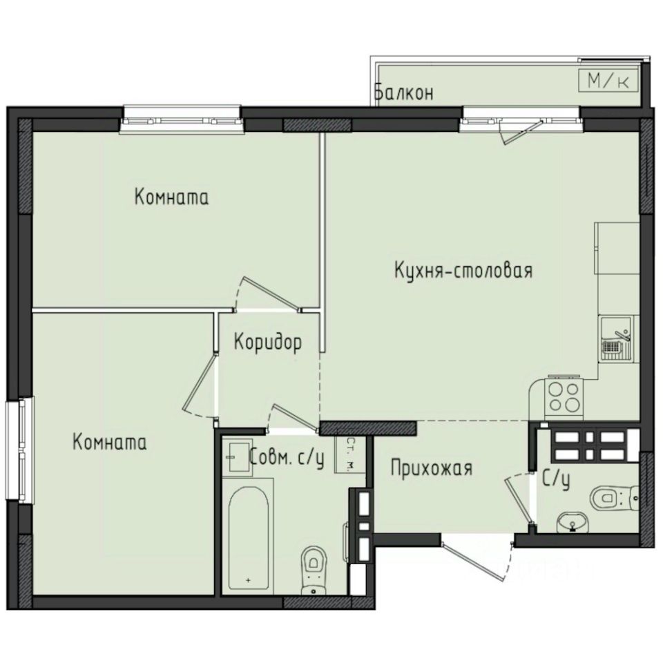 2-комн.кв., 53,7 м², 9/10 этаж