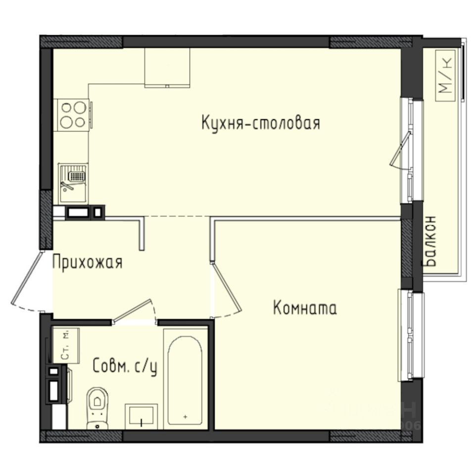 1-комн.кв., 37,1 м², 4/10 этаж