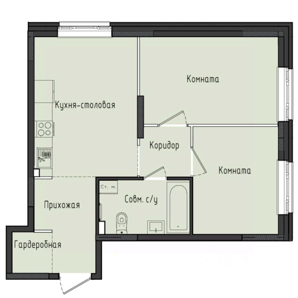 2-комн.кв., 55,4 м², 5/10 этаж